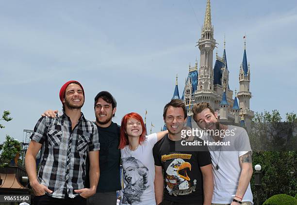 In this handout image provided by Disney, : Taylor York, Zac Farro, Hayley Williams, Josh Farro, and Jeremy Davis of the band Paramore pose at the...
