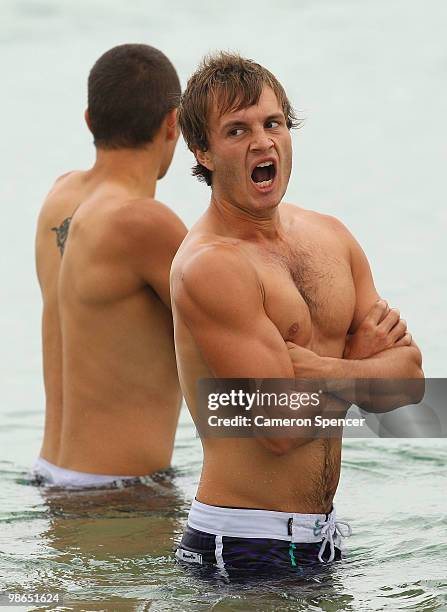 Brett Meredith of the Swans yawns during a Sydney Swans AFL recovery session at Coogee Beach on April 25, 2010 in Sydney, Australia.