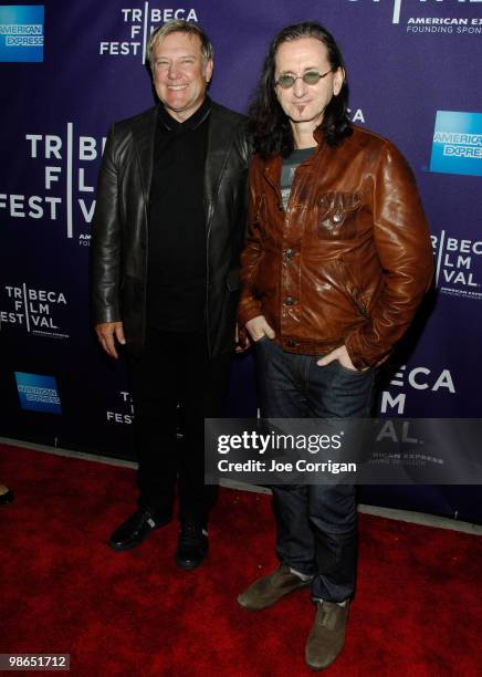 Musicians Alex Lifeson and Geddy Lee of the band Rush attends the premiere of "RUSH: Beyond The Lighted Stage" during the 2010 Tribeca Film Festival...