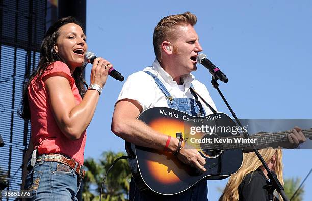 Singer Joey Martin Feek and musician Rory Lee Feek of Joey + Rory perform during day 1 of Stagecoach: California's Country Music Festival 2010 held...