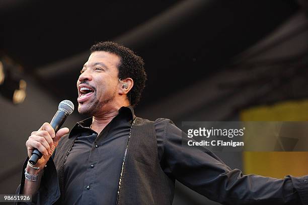 Singer Lionel Richie performs during Day 1 of the 41st Annual New Orleans Jazz & Heritage Festival Presented by Shell at the Fair Grounds Race Course...