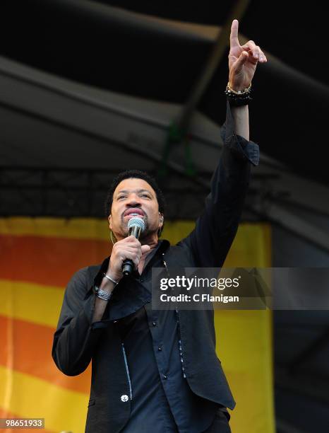 Singer Lionel Richie performs during Day 1 of the 41st Annual New Orleans Jazz & Heritage Festival Presented by Shell at the Fair Grounds Race Course...