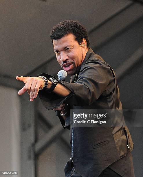 Singer Lionel Richie performs during Day 1 of the 41st Annual New Orleans Jazz & Heritage Festival Presented by Shell at the Fair Grounds Race Course...