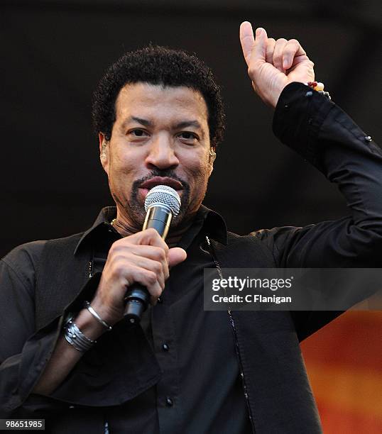 Singer Lionel Richie performs during Day 1 of the 41st Annual New Orleans Jazz & Heritage Festival Presented by Shell at the Fair Grounds Race Course...