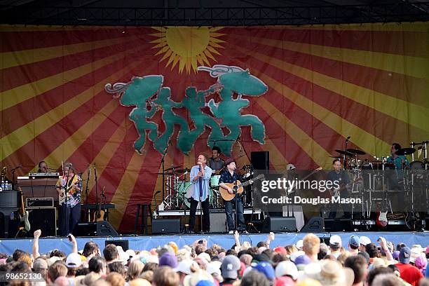 Simon & Garfunkel perform at the 2010 New Orleans Jazz & Heritage Festival Presented By Shell at the Fair Grounds Race Course on April 24, 2010 in...