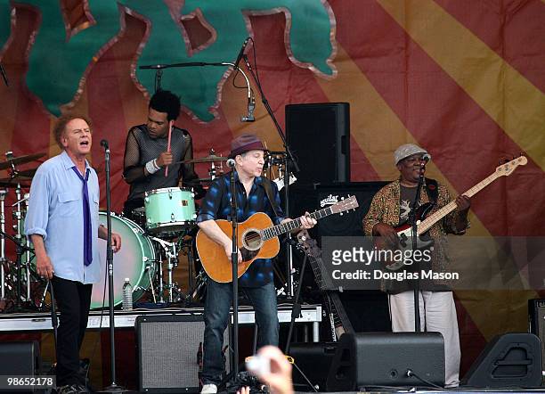 Simon & Garfunkel perform at the 2010 New Orleans Jazz & Heritage Festival Presented By Shell at the Fair Grounds Race Course on April 24, 2010 in...