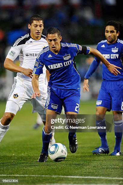 Davy Arnaud of the Kansas City Wizards advances the ball during an MLS match against the Los Angeles Galaxy on April 24, 2010 at Community America...