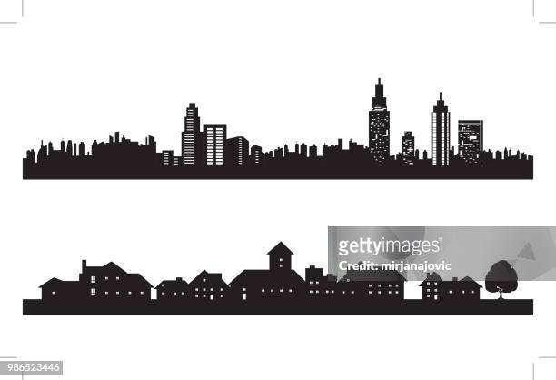 city silhouette - village stock illustrations