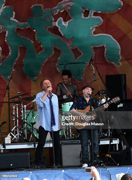 Simon & Garfunkel perform at the 2010 New Orleans Jazz & Heritage Festival Presented By Shell at the Fair Grounds Race Course on April 24, 2010 in...
