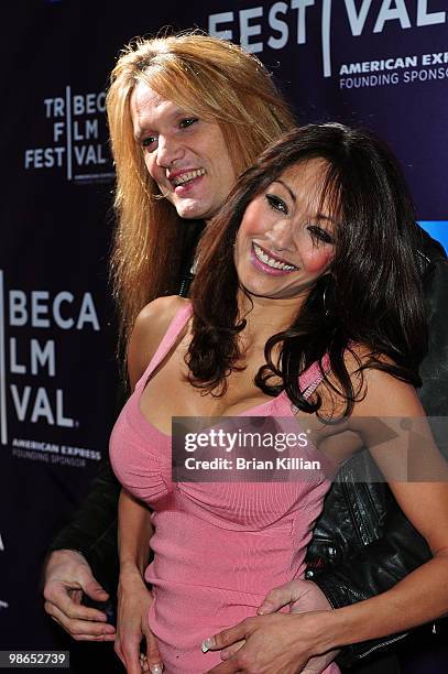 Sebastian Bach and wife Maria Bierk attend the "RUSH: Beyond The Lighted Stage" premiere during the 9th Annual Tribeca Film Festival at the School of...