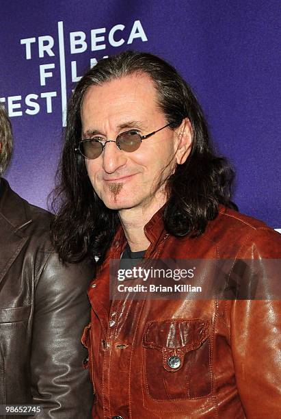 Geddy Lee attends the "RUSH: Beyond The Lighted Stage" premiere during the 9th Annual Tribeca Film Festival at the School of Visual Arts Theater on...