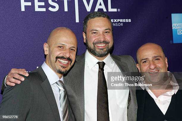 Comedian Maz Jobrani, director and actor Ahmed Ahmed, and comedian Omid Djalili attend Doha Tribeca Film Festival Premiere: "Just Like Us" at Village...