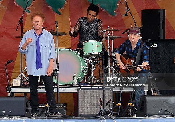 Simon & Garfunkel make their first-ever appearance at the New Orleans Jazz & Heritage L/R Art Garfunkel and Paul Simon perform at the 2010 New...