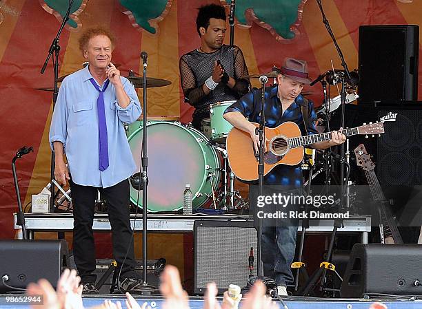 Simon & Garfunkel make their first-ever appearance at the New Orleans Jazz & Heritage L/R Art Garfunkel and Paul Simon perform at the 2010 New...