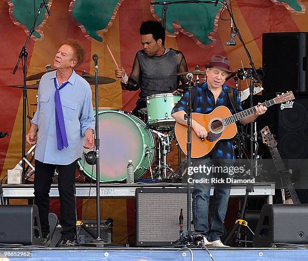 Simon & Garfunkel make their first-ever appearance at the New Orleans Jazz & Heritage L/R Art Garfunkel and Paul Simon perform at the 2010 New...