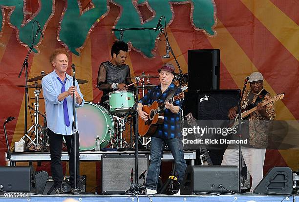 Simon & Garfunkel make their first-ever appearance at the New Orleans Jazz & Heritage L/R Art Garfunkel and Paul Simon perform at the 2010 New...