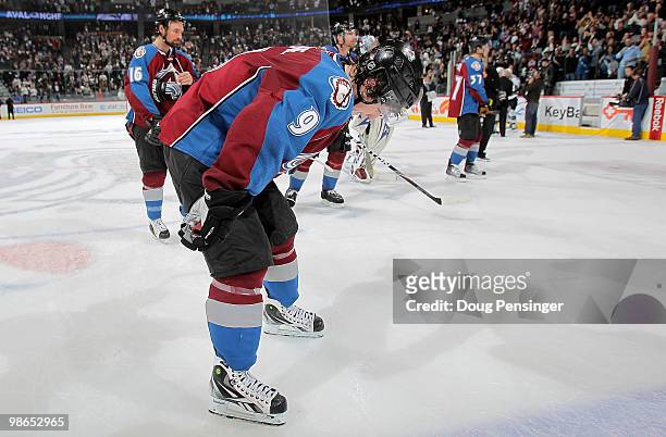 Matt Duchene of the Colorado Avalanche skates off the ice after the San Jose Sharks defeated the Avalanche in Game Six of the Western Conference...