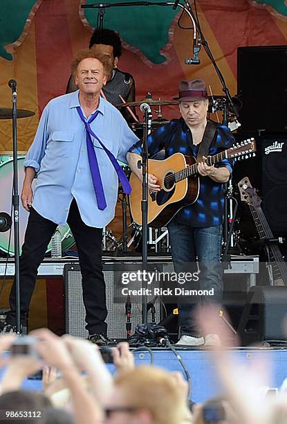 Simon & Garfunkel make their first-ever appearance at the New Orleans Jazz & Heritage L/R Art Garfunkel and Paul Simon perform at the 2010 New...