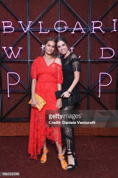 Yasmin Le Bon and Amber Le Bon attend BVLGARI Dinner & Party at Stadio dei Marmi on June 28, 2018 in Rome, Italy.