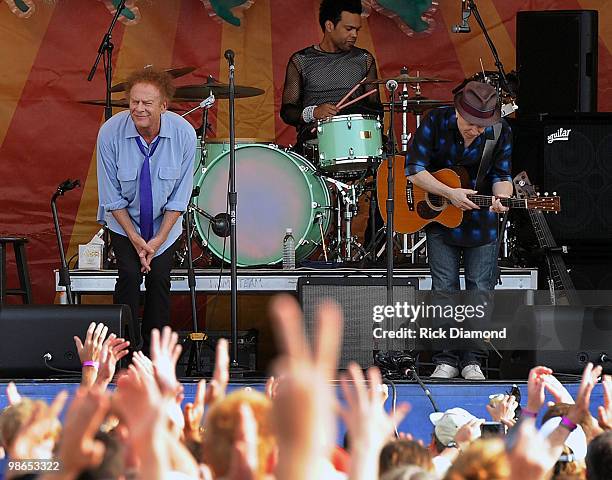 Simon & Garfunkel make their first-ever appearance at the New Orleans Jazz & Heritage L/R Art Garfunkel and Paul Simon perform at the 2010 New...