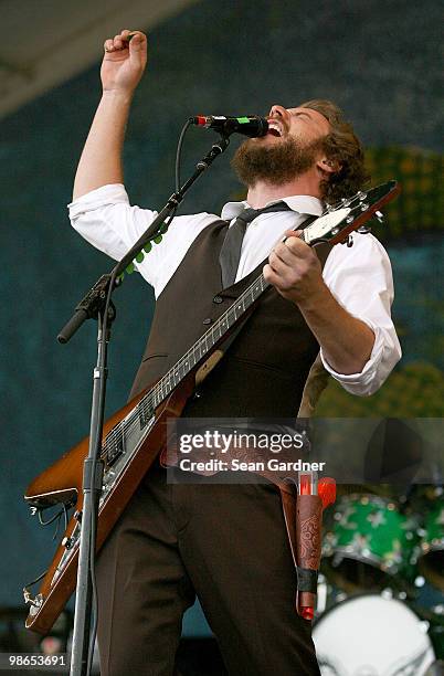 Jim James of My Morning Jacket performs at the 2010 New Orleans Jazz & Heritage Festival Presented By Shell at the Fair Grounds Race Course on April...