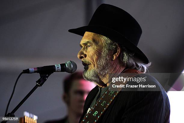 Musician Merle Haggard performs during day 1 of Stagecoach: California's Country Music Festival 2010 held at The Empire Polo Club on April 24, 2010...