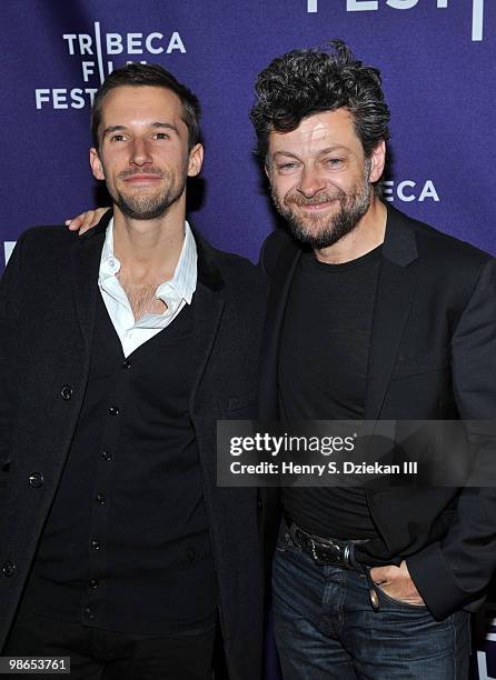 Director Mat Whitecross and actor Andy Serkis attends the "Sex & Drugs & Rock & Roll" premiere during the 9th Annual Tribeca Film Festival at the...