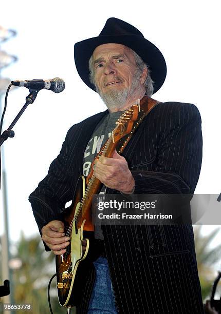 Musician Merle Haggard performs during day 1 of Stagecoach: California's Country Music Festival 2010 held at The Empire Polo Club on April 24, 2010...