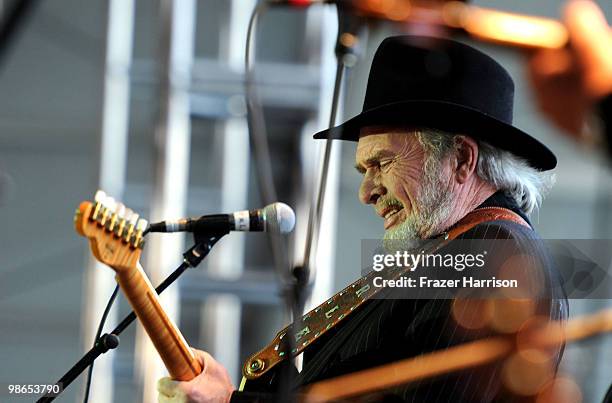 Musician Merle Haggard performs during day 1 of Stagecoach: California's Country Music Festival 2010 held at The Empire Polo Club on April 24, 2010...