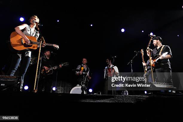 Singer Jennifer Nettles and musician Kristian Bush of Sugarland perform onstage during day 1 of Stagecoach: California's Country Music Festival 2010...