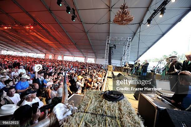 Country music fans seen at musician Merle Haggard performance during day 1 of Stagecoach: California's Country Music Festival 2010 held at The Empire...