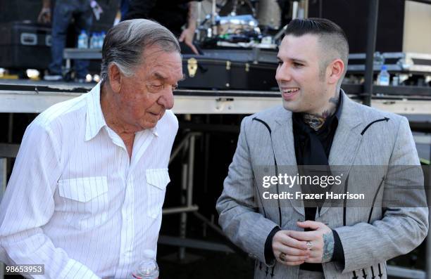 Musicians Ray Price and Nick 13 pose backstage during day 1 of Stagecoach: California's Country Music Festival 2010 held at The Empire Polo Club on...