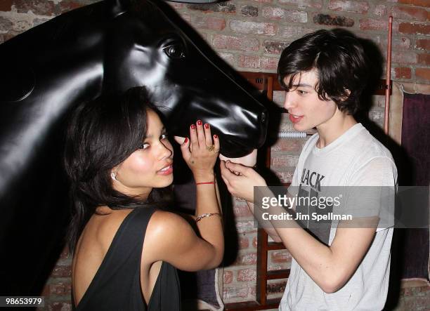 Actors Zoë Kravitz and Ezra Miller attend the "Every Day" premiere after party during the 9th Annual Tribeca Film Festival at 675 Bar on April 24,...