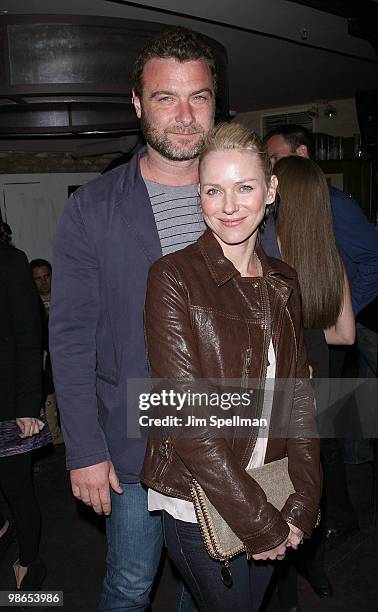 Actors Liev Schreiber and Naomi Watts attend the "Every Day" premiere after party during the 9th Annual Tribeca Film Festival at 675 Bar on April 24,...