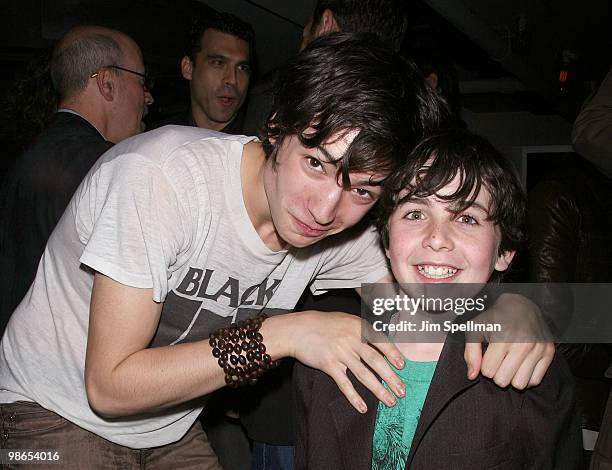 Actors Ezra Miller and Skyler Fortgang attend the "Every Day" premiere after party during the 9th Annual Tribeca Film Festival at 675 Bar on April...