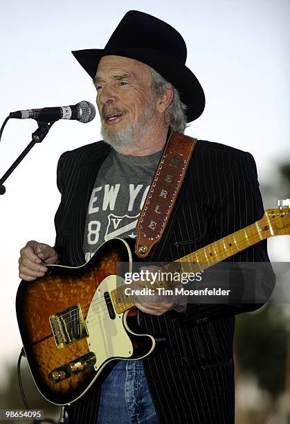 Merle Haggard performs as part of the Stagecoach Music Festival at the Empire Polo Fields on April 24, 2010 in Indio, California.