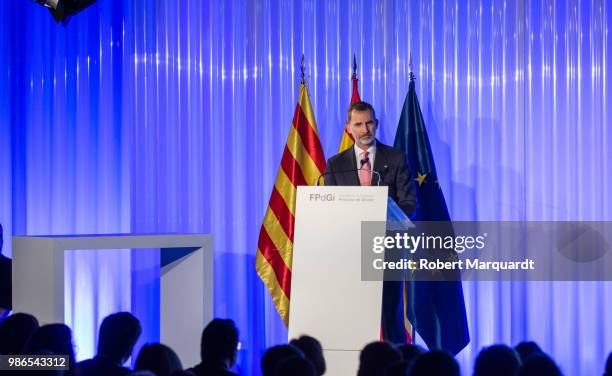 King Felipe VI of Spain attends the Premios Fundacion Princesa de Girona on June 28, 2018 in Girona, Spain.