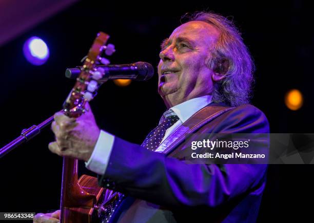 Joan Manuel Serrat performs in concert at Las Noches del Botanico festival on June 26, 2018 in Madrid, Spain.