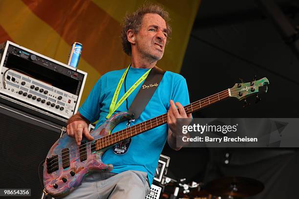 Comedian Harry Shearer performs with Cowboy Mouth during day 2 of the 41st annual New Orleans Jazz & Heritage Festival at the Fair Grounds Race...