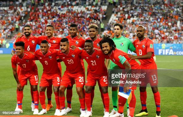 Players of Panama pose for a team photo prior to the 2018 FIFA World Cup Russia Group G match between Panama and Tunisia at the Mordovia Arena is...