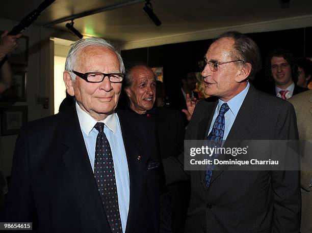 Pal Sarkozy meets the designer Pierre Cardin at the opening of his exhibition at Espace Pierre Cardin on April 24, 2010 in Paris, France.