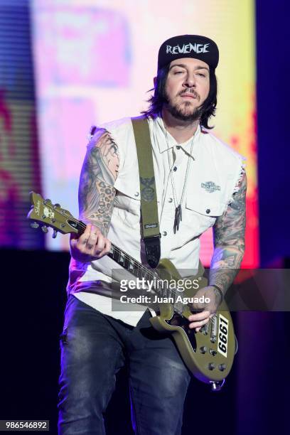 Zachary James Baker aka Zacky Vengeance of the band Avenged Sevenfold performs on stage at the Download Festival on June 28, 2018 in Madrid, Spain.