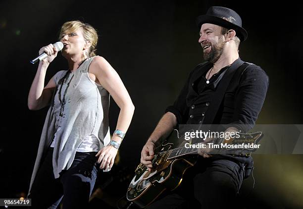 Jennifer Nettles and Kristian Bush of Sugarland perform as part of the Stagecoach Music Festival at the Empire Polo Fields on April 24, 2010 in...