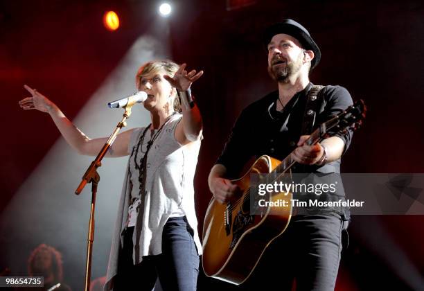 Jennifer Nettles and Kristian Bush of Sugarland perform as part of the Stagecoach Music Festival at the Empire Polo Fields on April 24, 2010 in...