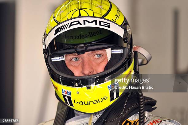 Mercedes driver Ralf Schumacher of Germany seen during the warm up of the DTM 2010 German Touring Car Championship on April 25, 2010 in Hockenheim,...