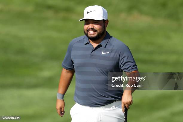 Spaun walks to the 16th green during the first round of the Quicken Loans National at TPC Potomac on June 28, 2018 in Potomac, Maryland.