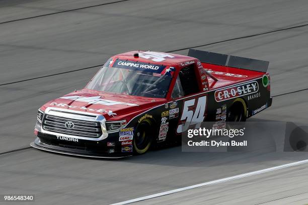 Bo Le Mastus, driver of the Crosley Brands/DGR-CROSLEY Toyota, practices for the NASCAR Camping World Truck Series Overton's 225 at Chicagoland...