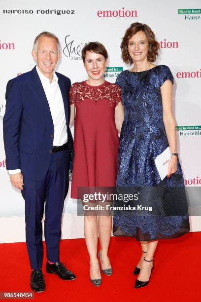 Johannes B. Kerner, Anke Rippert and Katarzyna Mol-Wolf attend the Emotion Award at Curiohaus on June 28, 2018 in Hamburg, Germany.