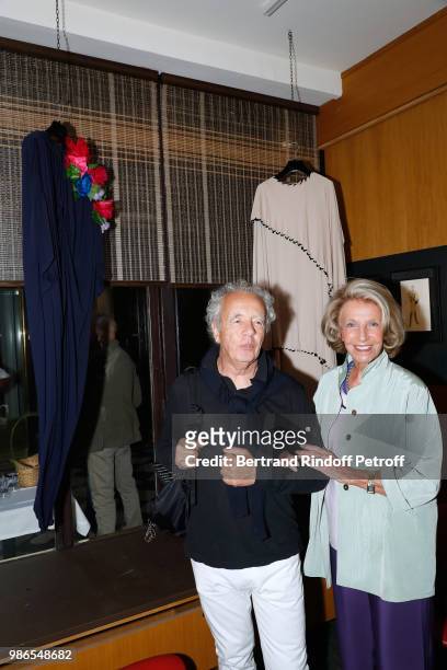 Gilles Bensimon and Genevieve Hebey attend the Tan Giudicelli - Exhibition of drawings and accessories preview at Galerie Pierre Passebon on June 28,...