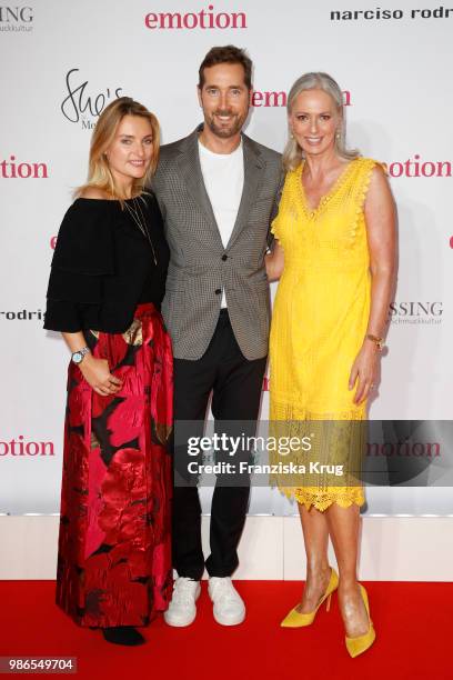 Marie von den Benken, Jörg Oppermann and Petra van Bremen attend the Emotion Award at Curiohaus on June 28, 2018 in Hamburg, Germany.